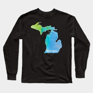 Michigan Watercolor Outline Long Sleeve T-Shirt